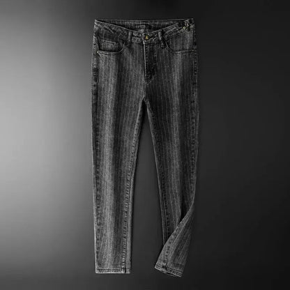 Trousers Skinny Luxury Men's Jeans Stripe Slim Fit Man Cowboy Pants with Pockets Tight Pipe Soft New in Plus Size Trend 2024 Xs