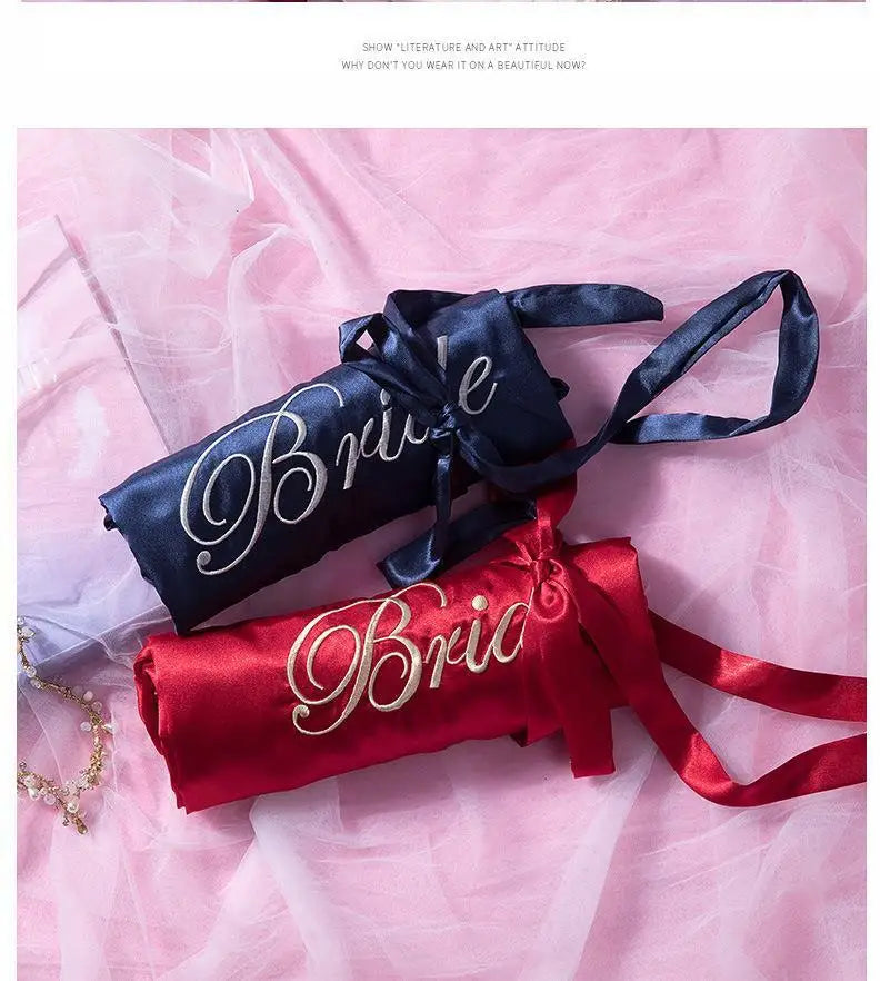 Bride Bridesmaid Wedding Robe Embroidery Kimono Bathrobe Gown Nightgown Casual Satin Short Women Sexy Nightwear Sleepwear