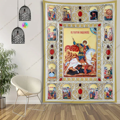 Icon of Christ Tapestry Jesus Easter Wall Decor God Home Decoration  Blessed Virgin Mary Wall Tapestries Christmas Room Decor