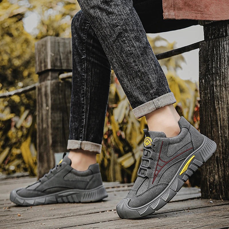 Oulylan Men's Lightweight Safety Shoes Breathable Low-Top Work Shoes Outdoor Fashionable Wear-Resistant Labor Protection Shoes