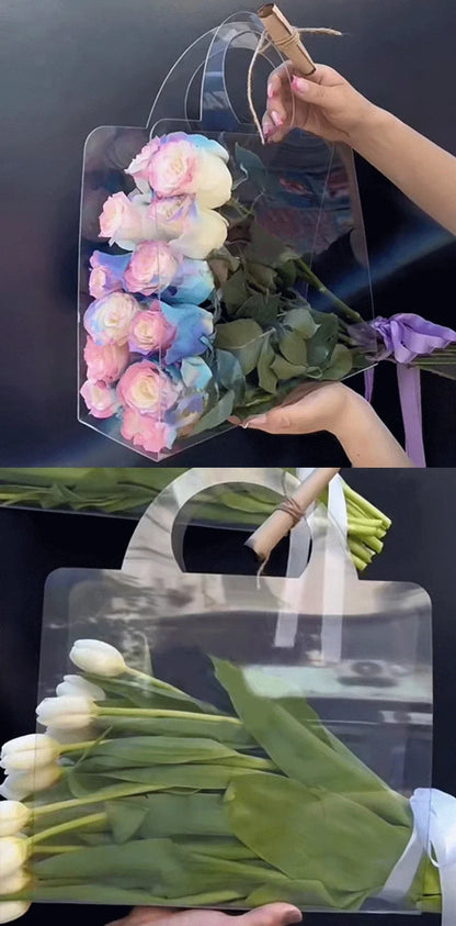 4-20PCS Flower Bag 50 Silk Clear PET Tote Bag Valentine's Day Transparent Gift Bag Simple Internet Popular Flower Packaging Bag