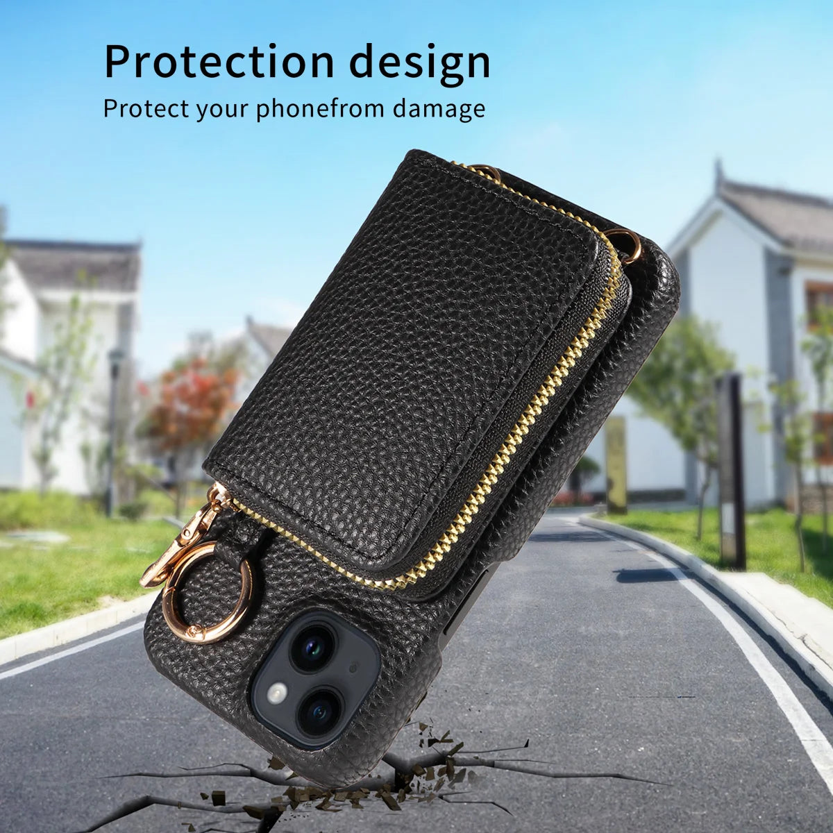 Newly Designed Deluxe Zipper Card Case for IPhone16promax 15 14 PU Leather Phone Case with Crossbody Lanyard Wallet Function