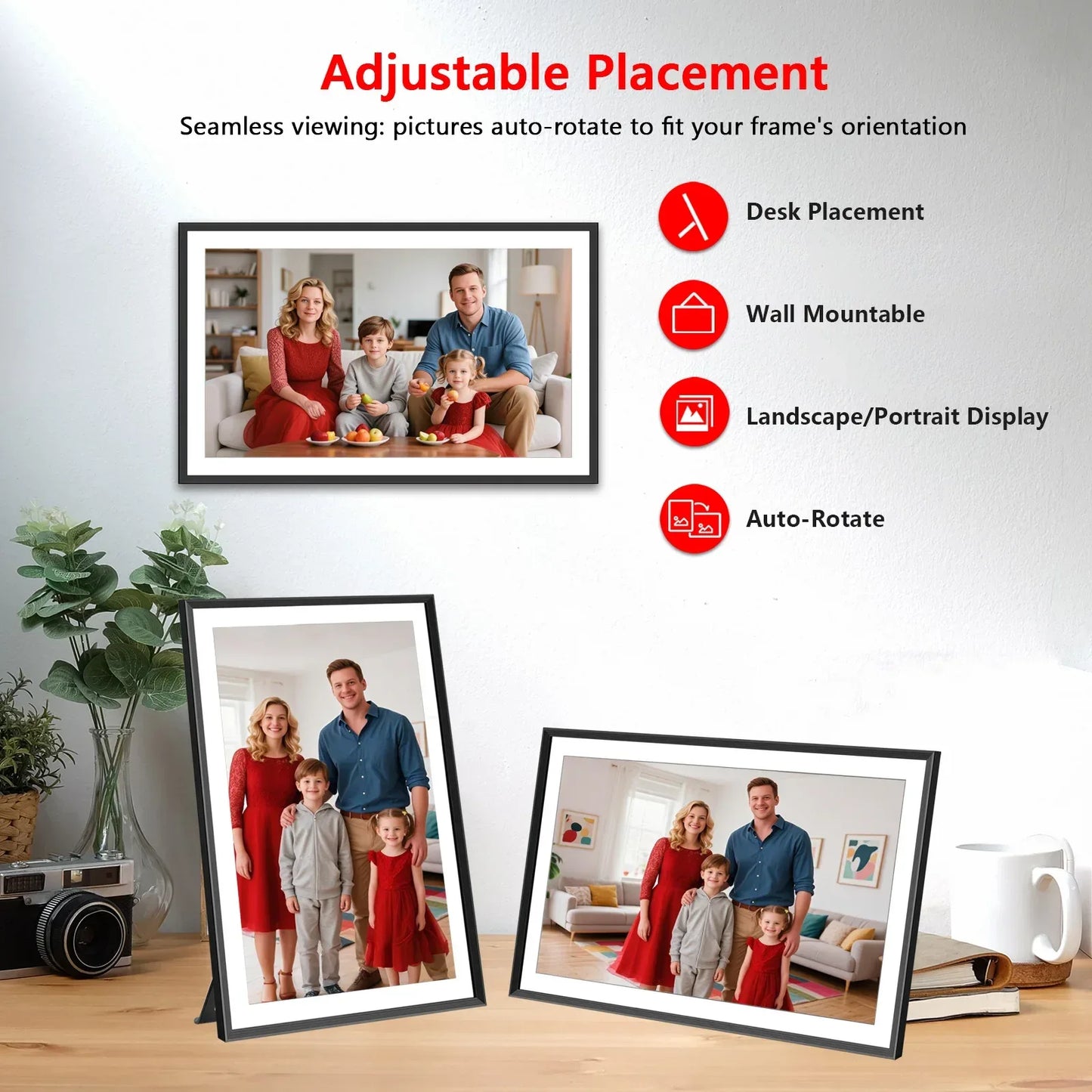FRAMEO 15.6 Inch 32GB Large Digital Photo Frame, Digital Picture Frame WiFi, IPS HD Touch Screen, Photo Frame with Auto-Rotate