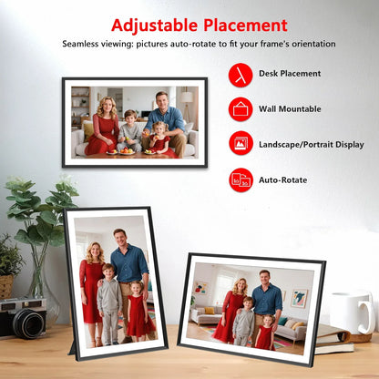 FRAMEO 15.6 Inch 32GB Large Digital Photo Frame, Digital Picture Frame WiFi, IPS HD Touch Screen, Photo Frame with Auto-Rotate