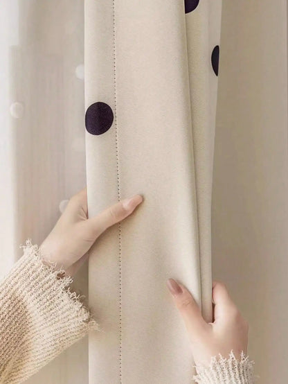 Black polka dot print Korean Blackout Curtain Casual-Comfy Modern Thermal Insulated Dim Out Blackout Curtain for Home Livingroom