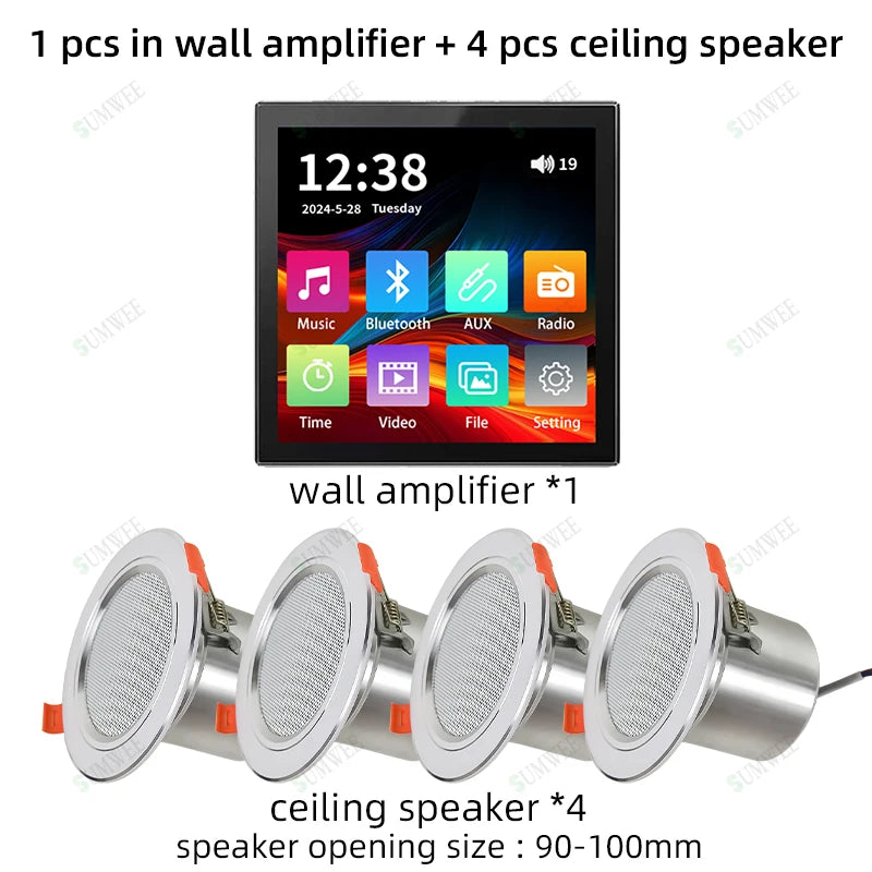MINI touch screen TF Audio in wall amplifier home theater bluetooth control panel Background music player stereo ceiling speaker