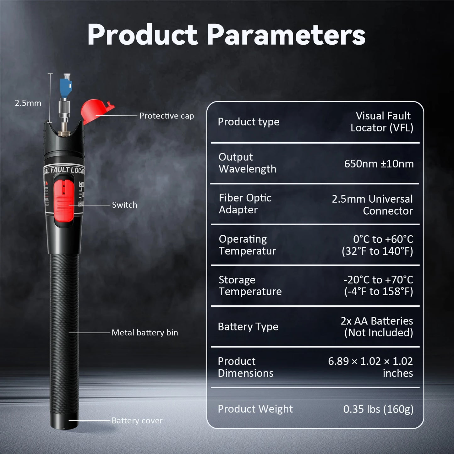 Fiber Optic Cable Tester Pen 30/50/80/100mw Visual Fault Locator SC/FC/ST 2.5mm Interface VFL 30/50/80/100Km Range