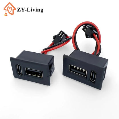 1PCS USB Female Base Type-C Double-Layer Socket Lamp Charging Socket Power Phone Socket With Cable Connector