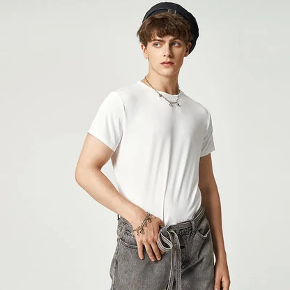 INCERUN Men Bodysuit Solid Color Pajamas Sexy 2023 Breathable Short Sleeve O-neck Rompers Underwear Fitness Men Bodysuits S-5XL