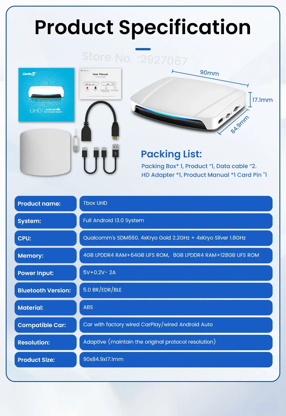 HDMI CarlinKit Android 13 CarPlay Ai Box SDM660 6225 Wireless CarPlay Android Auto Video TV Streaming Box for OEM Car 8G+128G