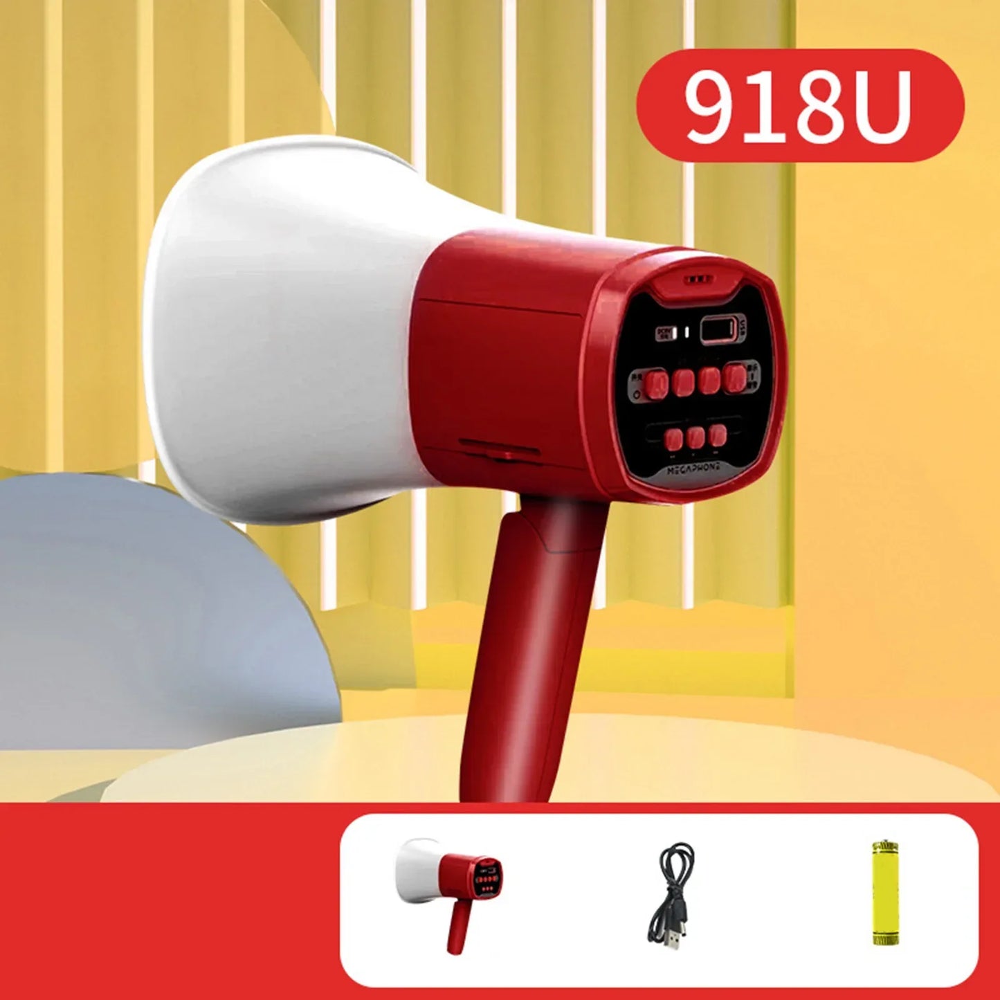 Bullhorn Megaphone Speaker Foldable Handle Amplifier 800m Penetrations for Outdoor Safe Drills Sports Cheerleading Fan Coaches