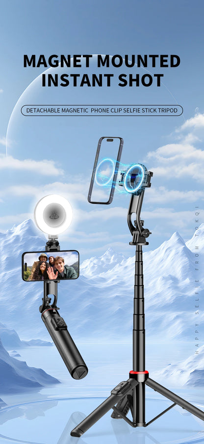 C20 Magnetic Selfie Stick Tripod for iPhone 12-16 Pro Max Travel Stand with Magsafe Phone Clamp for Android Smartphone