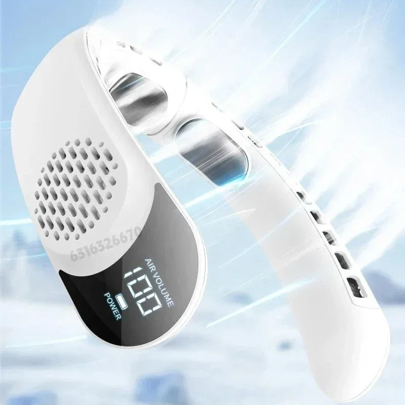 Portable Neck Fan 3-speed 4000mAh USB Charging Fast Cooling Multifunctional Digital Display Air Conditioner Outdoor Neck Fan