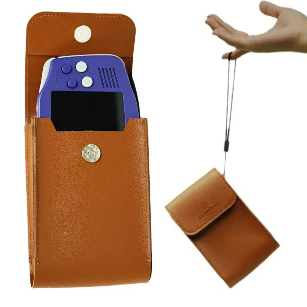 Carrying Case PU Leather Shockproof Portable Storage Bag with Lanyard Protection Case for Anbernic RG34XX Handheld Game Console