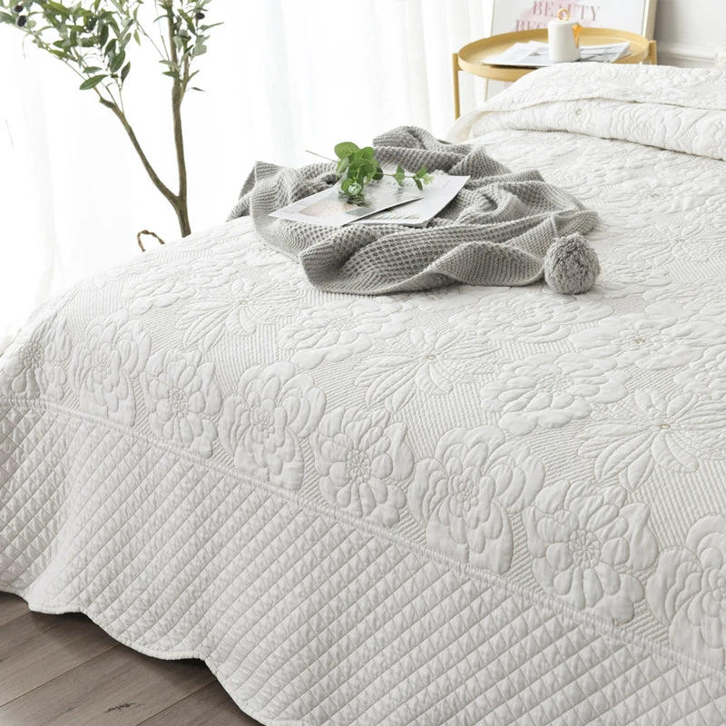 Double-sided Embroidered Cotton Quilted Bedspread, Padded Summer Blanket, Throw Coverlet, Home Coverlet, Bed Cover, Colcha