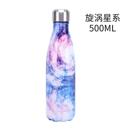 500ml Cola Shape Insulated Bottle, 304 Stainless Steel Vacuum Flask, Marble/Print Portable Water Bottle