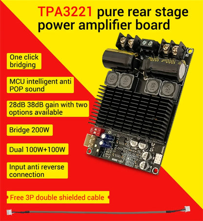 TPA3221 Pure Rear Digital Power Amplifier Board 100W+100W Dual Channel Stereo Audio Amp DC 10-30V for Car Home Speaker Subwoofer