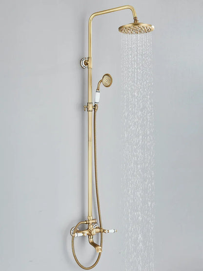 Retro Shower System Antique Brass Rainfall Shower With Handheld Shower Tub Spout For Bath Shower