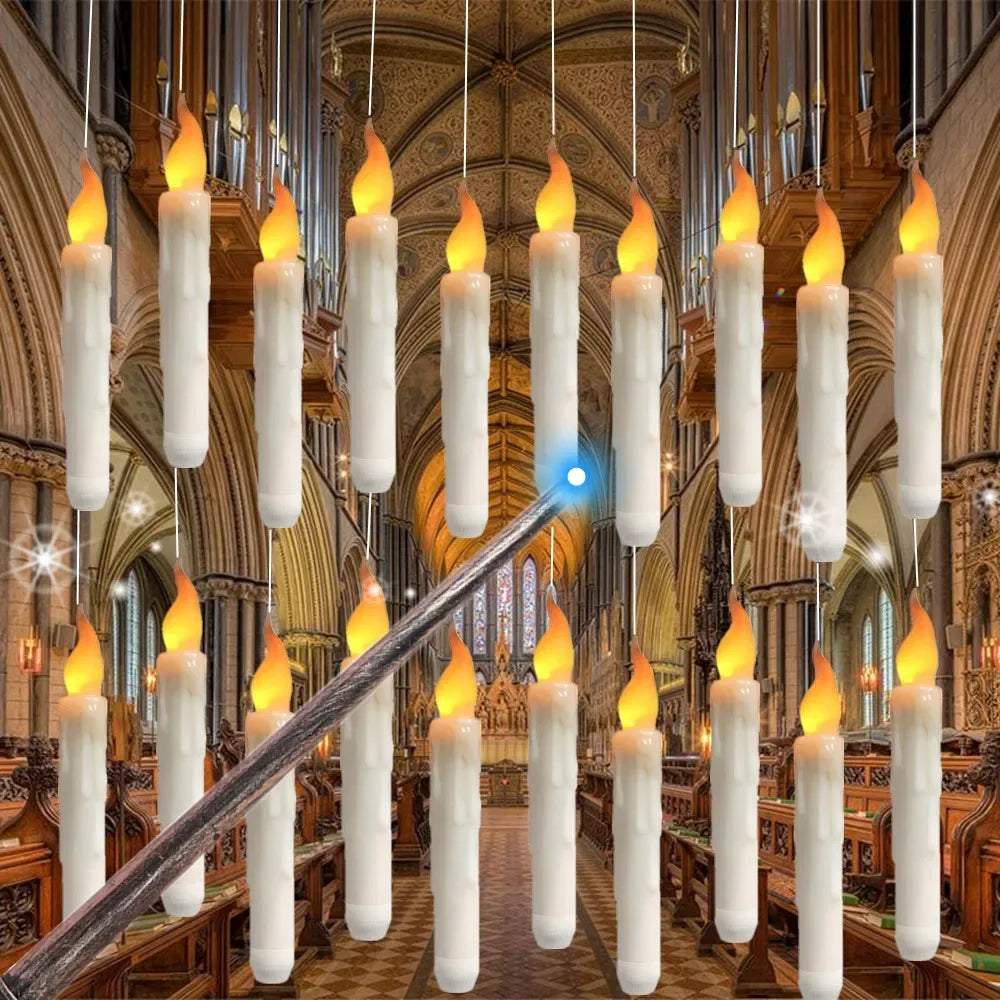 Floating LED Candles with Magic Wand Remote Control Flameless Remote Taper Electronic Candle Christmas Party Decor Candle Lights