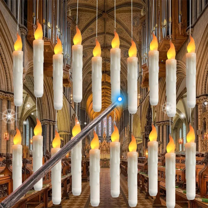 Floating LED Candles with Magic Wand Remote Control Flameless Remote Taper Electronic Candle Christmas Party Decor Candle Lights