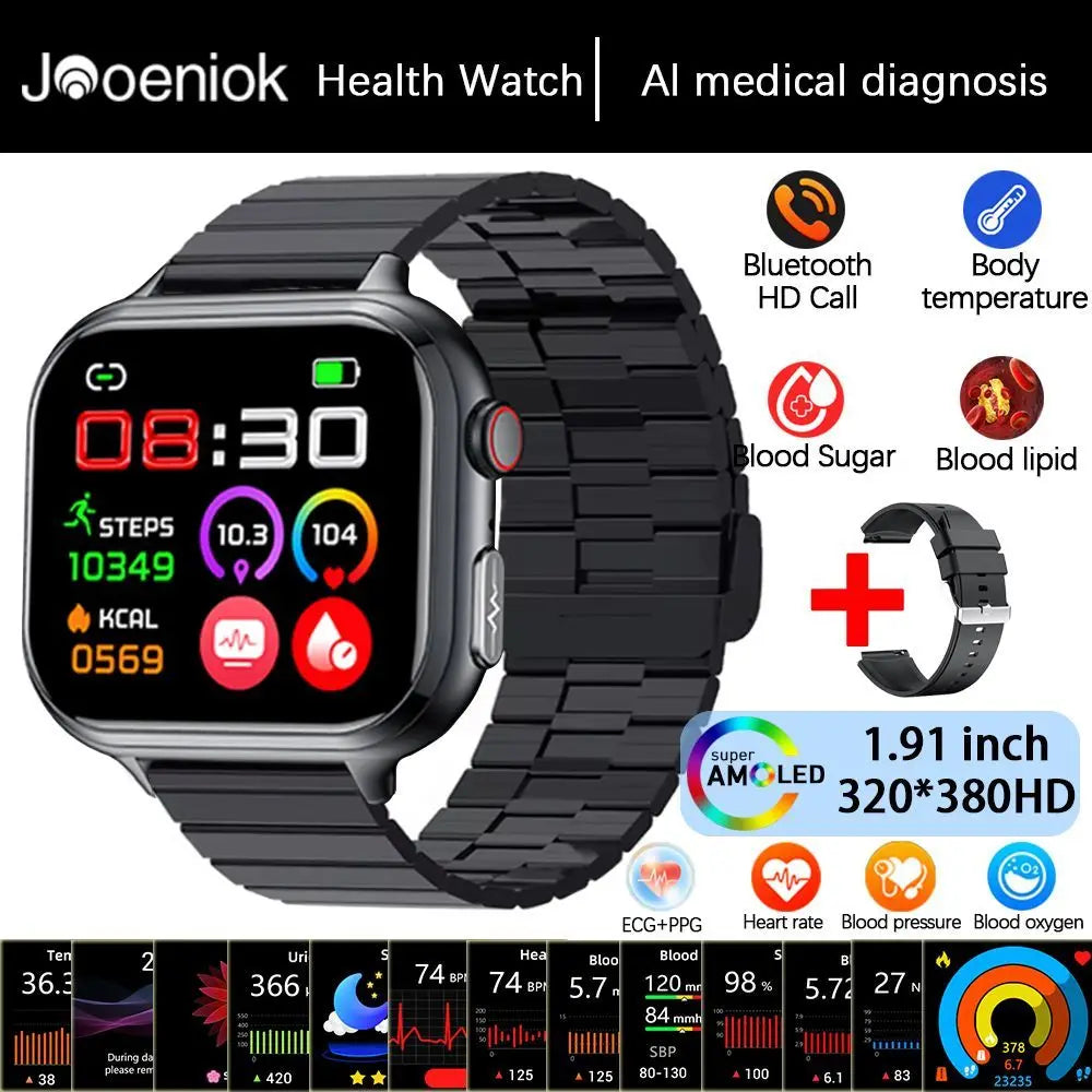 2025New Medical Grade ECG+PPG Smart Watch BMI Body Fat Uric Acid Painless Non-invasive Blood Sugar Monitoring Calling Smartwatch