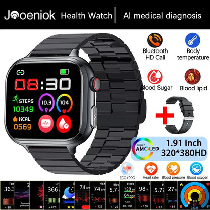 2025New Medical Grade ECG+PPG Smart Watch BMI Body Fat Uric Acid Painless Non-invasive Blood Sugar Monitoring Calling Smartwatch