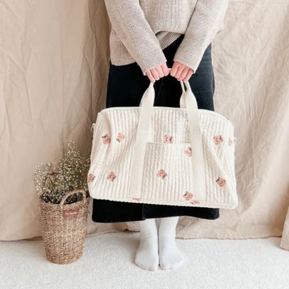 Embroidered Travel Bag Large Capacity Lightweight Foldable Duffle Weekender Tote Handheld Shoulder Crossbody Boston Carry-On Bag