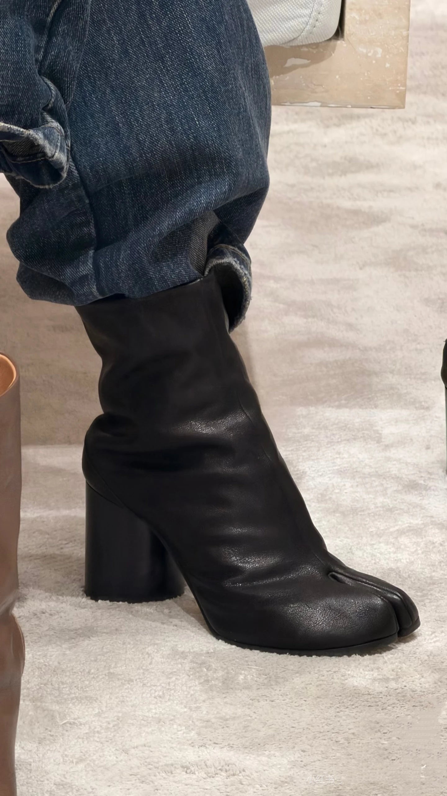 Leather Split Toe Tabi Boots For Women Chunky High Heels Women Shoes Ankle Boots Black Fashion Brand Designer Botas Mujer