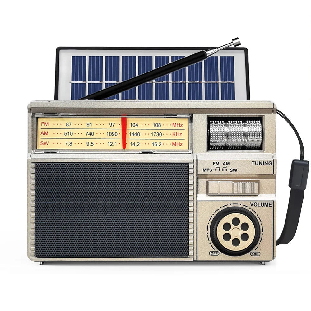 Vintage Solar AM/FM/SW Bluetooth Speaker Radio with USB/TF MP3 Player, Rechargeable Battery FM Receiver Radio for Home&Outdoor