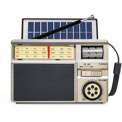 Vintage Solar AM/FM/SW Bluetooth Speaker Radio with USB/TF MP3 Player, Rechargeable Battery FM Receiver Radio for Home&Outdoor