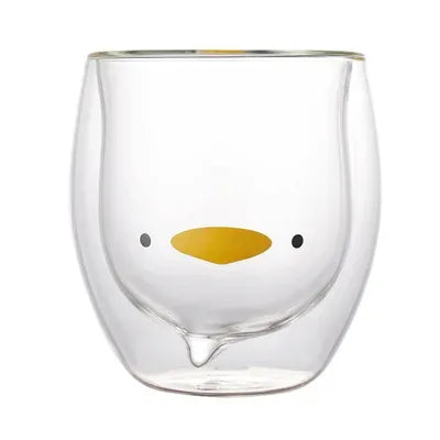 280ML Double Glass Cup Coffee Mug Bear Cat Dog Animal Transparent Cute Milk Juice Tea Drinking Cups Birthday Party Wine Glasses