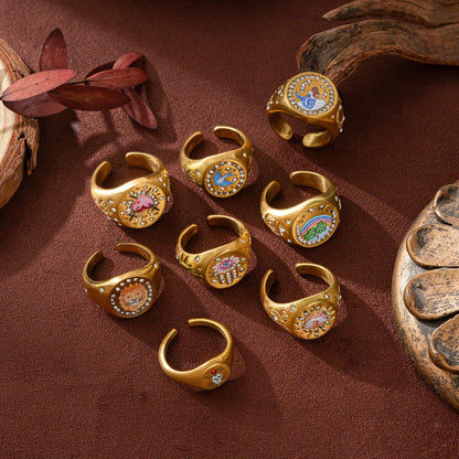 Stainless steel fashionable and popular Valentine's Day lion mermaid love painted ring with gold plating and color preservation