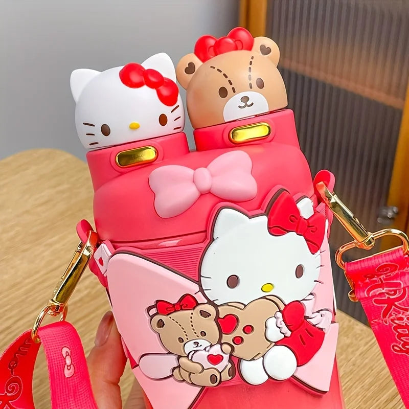 Hello Kitty Stainless Steel Insulated Cup, 550ML Portable Water Bottle for Outdoor Travel,Two Drinking Ways.  Cute Birthday Gift