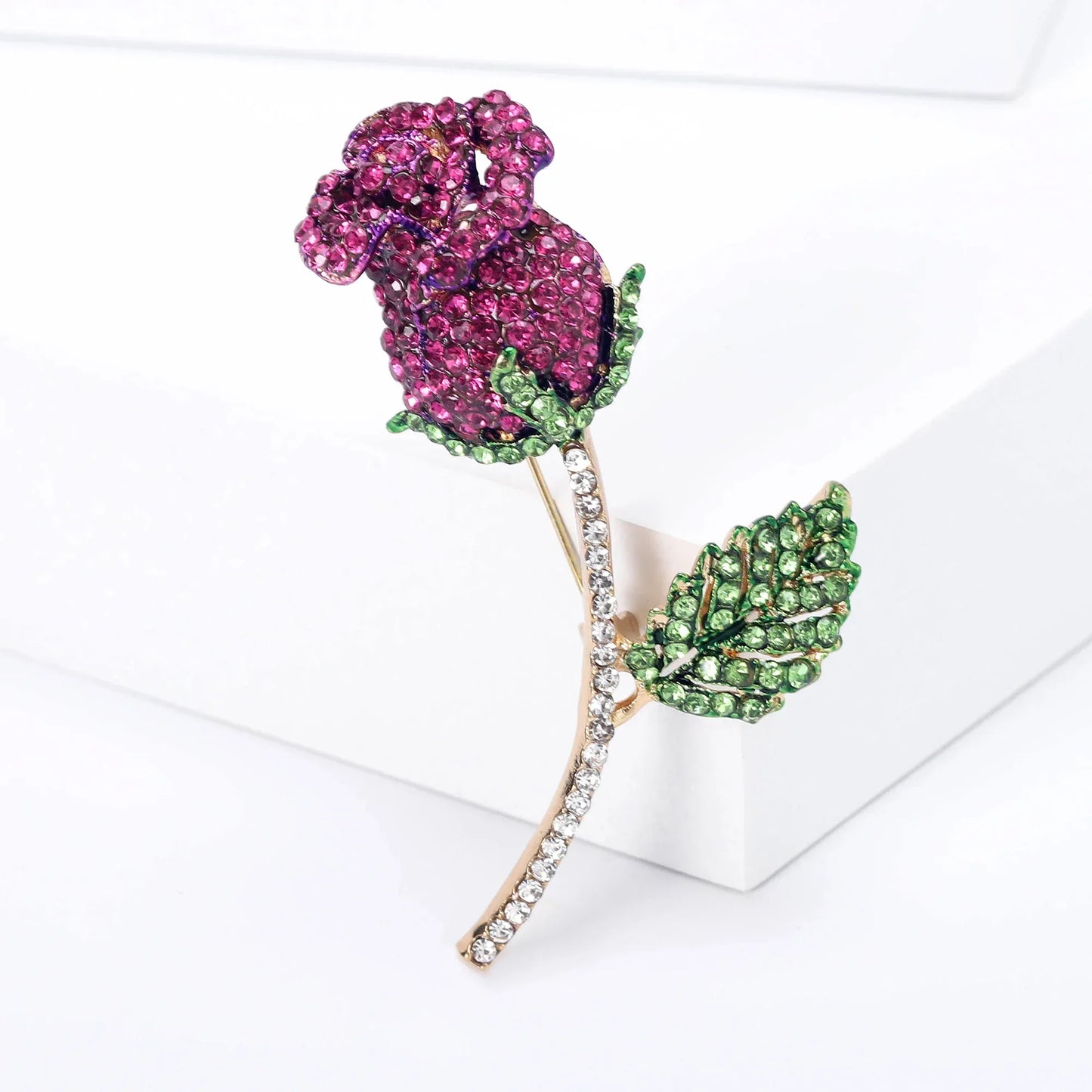 Valentine's Day Enamel Rose Brooches for Women Rhinestone Plant Flower Pins Banquet Party Backpack Gifts Jewelry Accessories