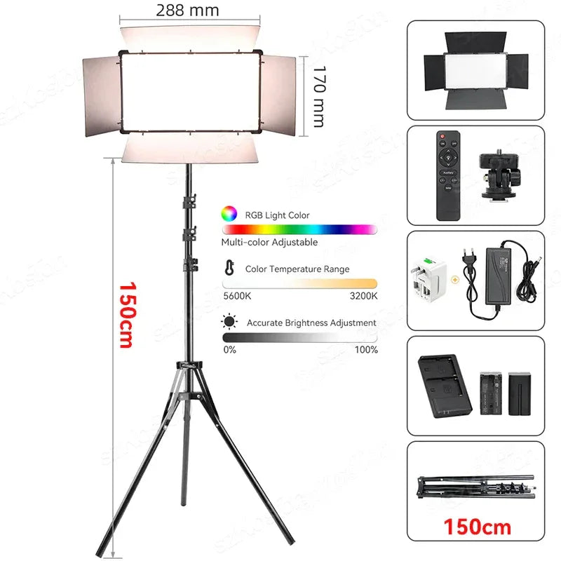 RGB Photography Video LED Fill Light Panel Photo Studio Lamp Kit For Video Recording Shoot Youtube Tiktok Live Streaming Lamp