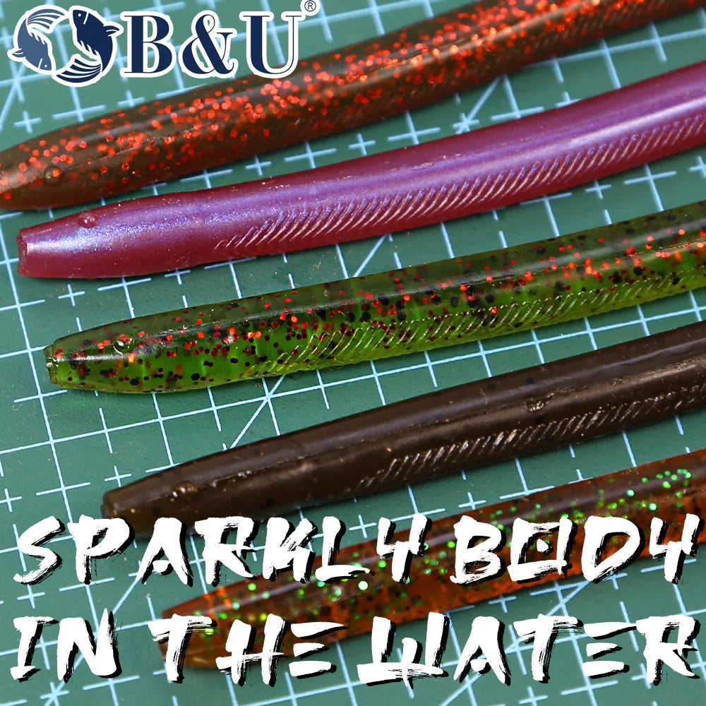 B&U 150mm 4.4g 6pcs Fishing Soft Lures Artificial Worm Baits Silicone Fishing Lures crankbait Fishing Tackle