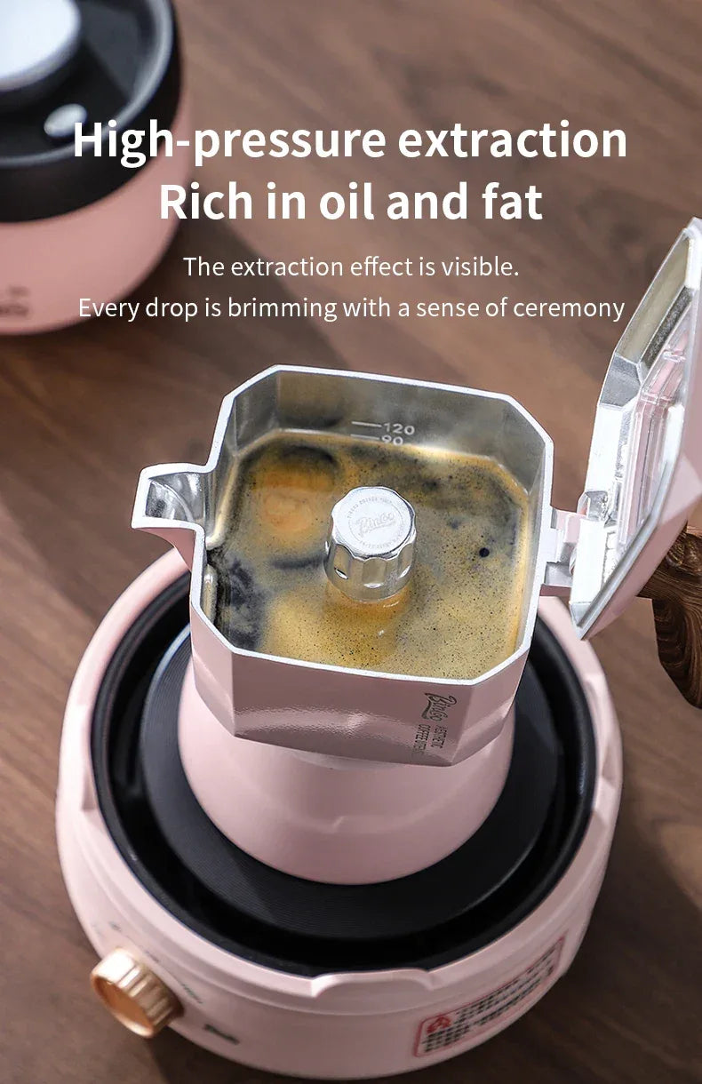 Bincoo Dual Valve Moka Pot 110v-220v Electric Heater Base Espresso Maker Brewed Coffee Mocha Pot Italian Camping Barista Tool
