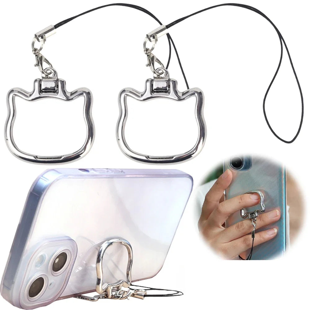 2 in 1 Mobile Phone Lanyard Wrist Pendant Cute Cat Folding Cellphone Kickstand Hoder Stands Anti-fall Handheld Rope Straps