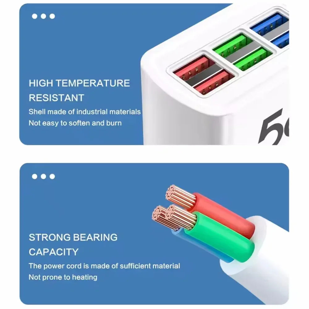 Fast USB Charger 6 in 1 Power Strip Desktop Charging Station Fast Charging 1m Cord USB HUB Adapter Socket for iPhone 16 15 Home