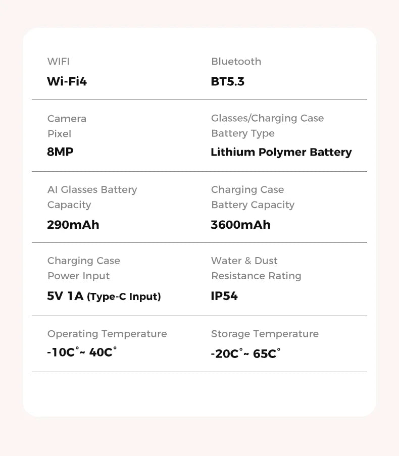 Lunettes connectées 2026 pour femmes, batterie externe 3600 mAh, caméra 800 W, traduction de plus de 120 langues, enregistrement vidéo, lecteur de musique, lunettes pour hommes