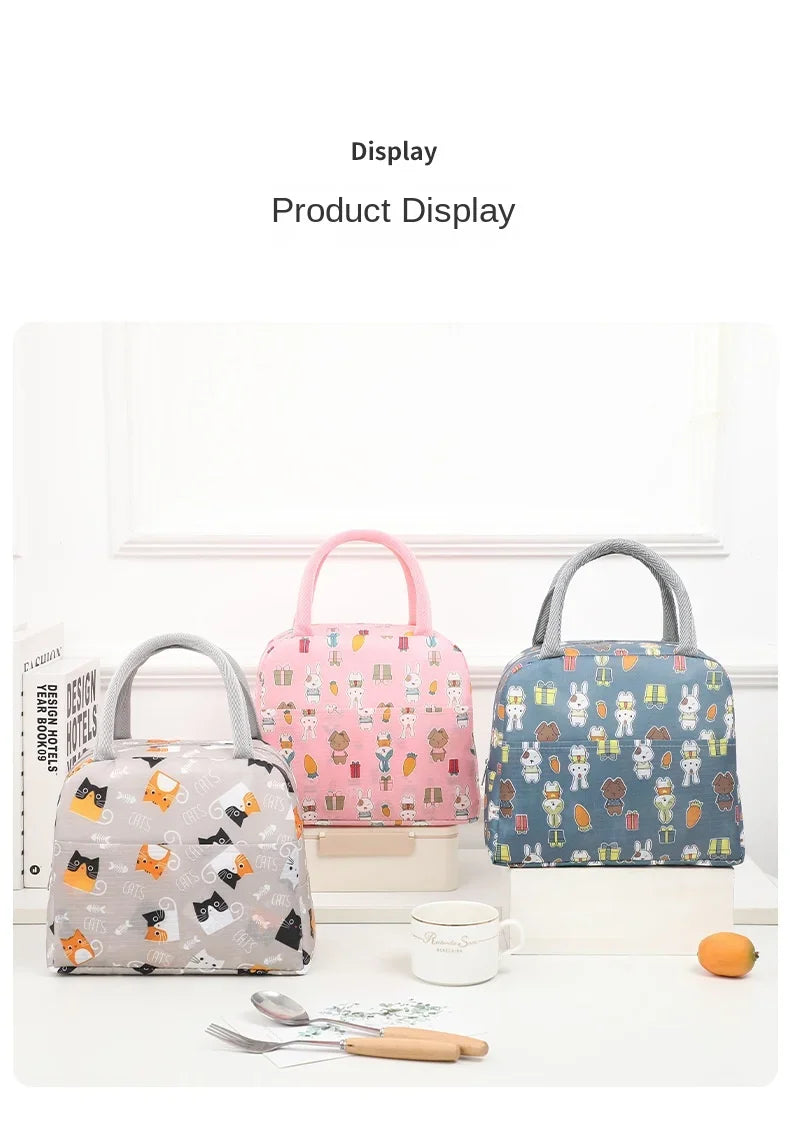 1PC Cartoon Lunch Bag Insulated Thermal Heat Lunch Box Bag Portable Cute Picnic Tote Children's School Bento Bags Large Capacity