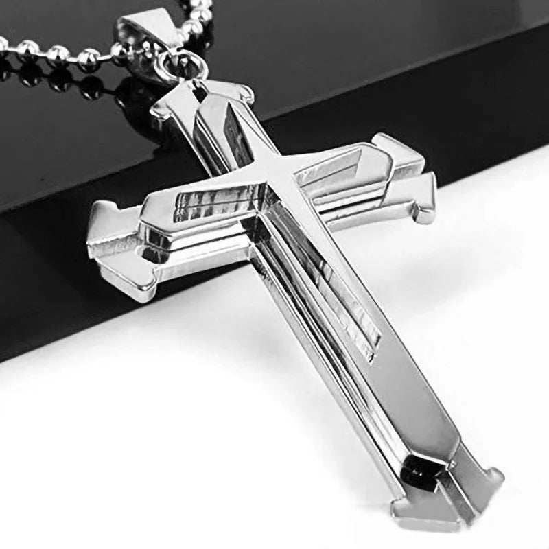 Minimalist Cross Chain for Men – Cool Black & Gold CZ Pendant, Punk Streetwear Gift