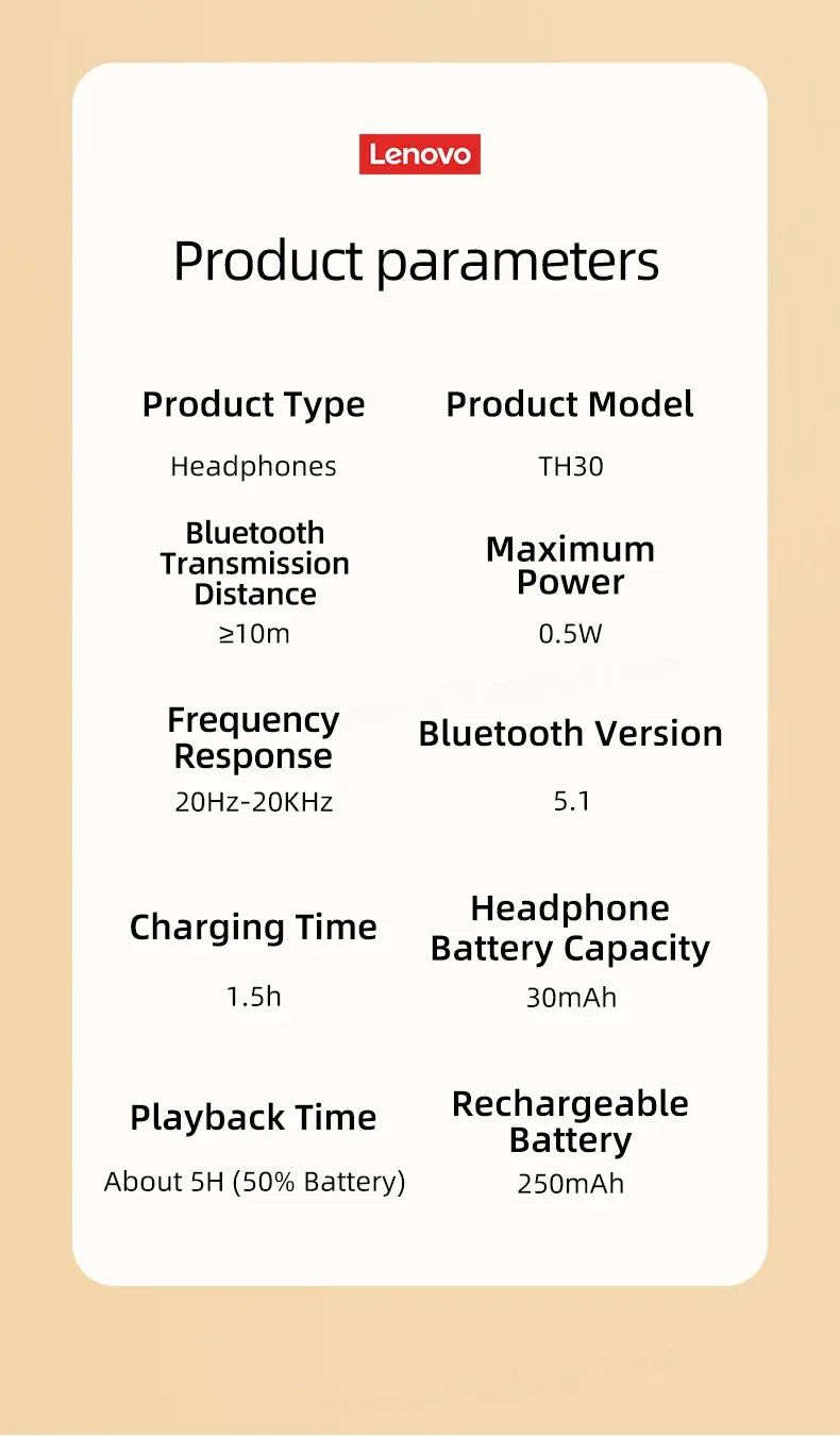 Original Lenovo th30 wireless earphone Bluetooth earphone 5,0 foldable headset sports earphone gaming earphone