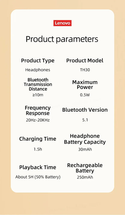 Original Lenovo th30 wireless earphone Bluetooth earphone 5,0 foldable headset sports earphone gaming earphone