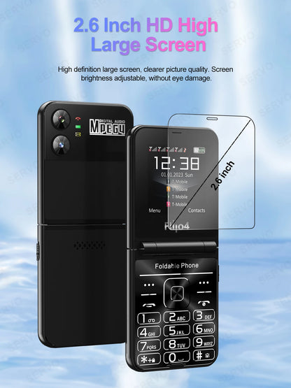 SERVO 4 SIM Fashionable Flip Cellular Phone Speed Dial Flashlight Magic Voice FM Radio 2G GSM Foldable Mobile Phone Type-C 2.6"