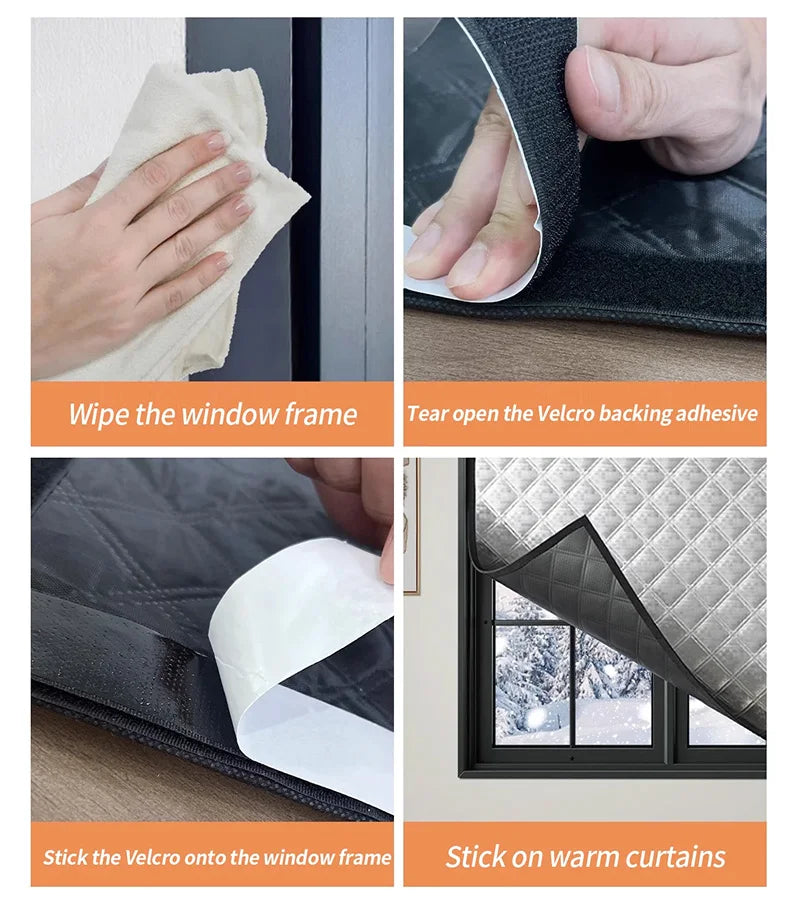 Window windproof, warm curtain, cold proof double-layer thick blackout curtain, soundproof cotton window, gray zipper style