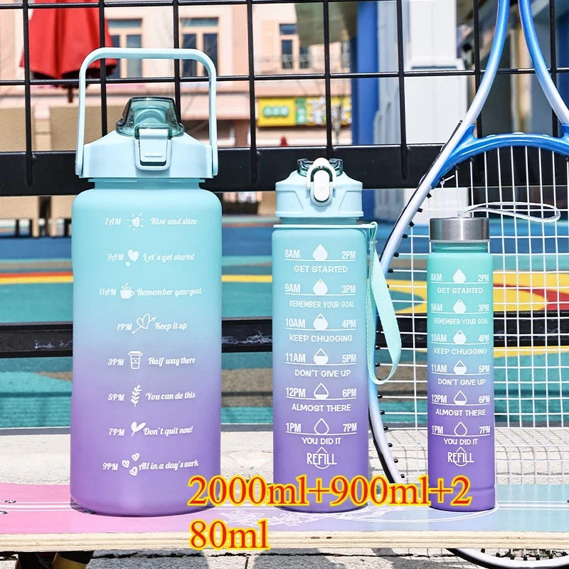3PCS Sports Water Bottle with Time Marker Leak-proof Cup Motivational Portable Water Bottle for Outdoor Sport Fitness BPA Free