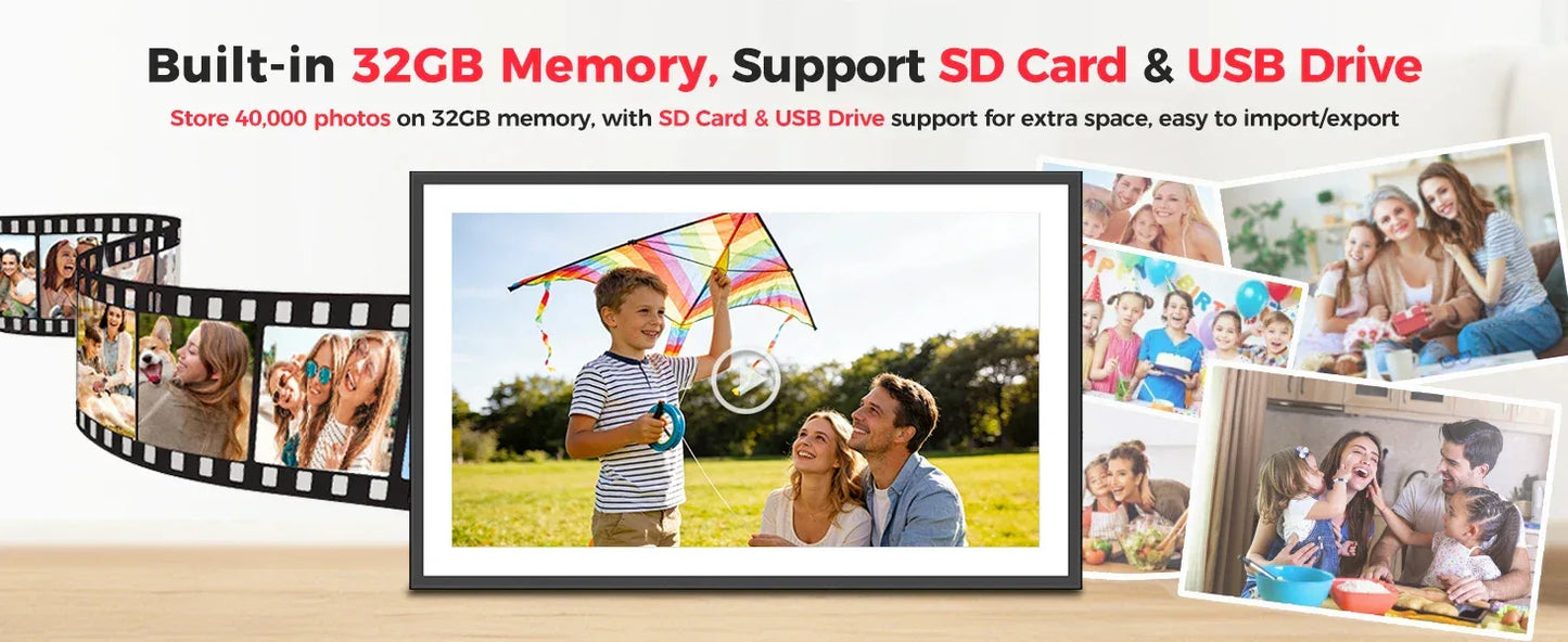 FRAMEO 15.6 Inch 32GB Large Digital Photo Frame, Digital Picture Frame WiFi, IPS HD Touch Screen, Photo Frame with Auto-Rotate