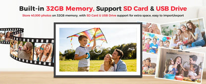 FRAMEO 15.6 Inch 32GB Large Digital Photo Frame, Digital Picture Frame WiFi, IPS HD Touch Screen, Photo Frame with Auto-Rotate
