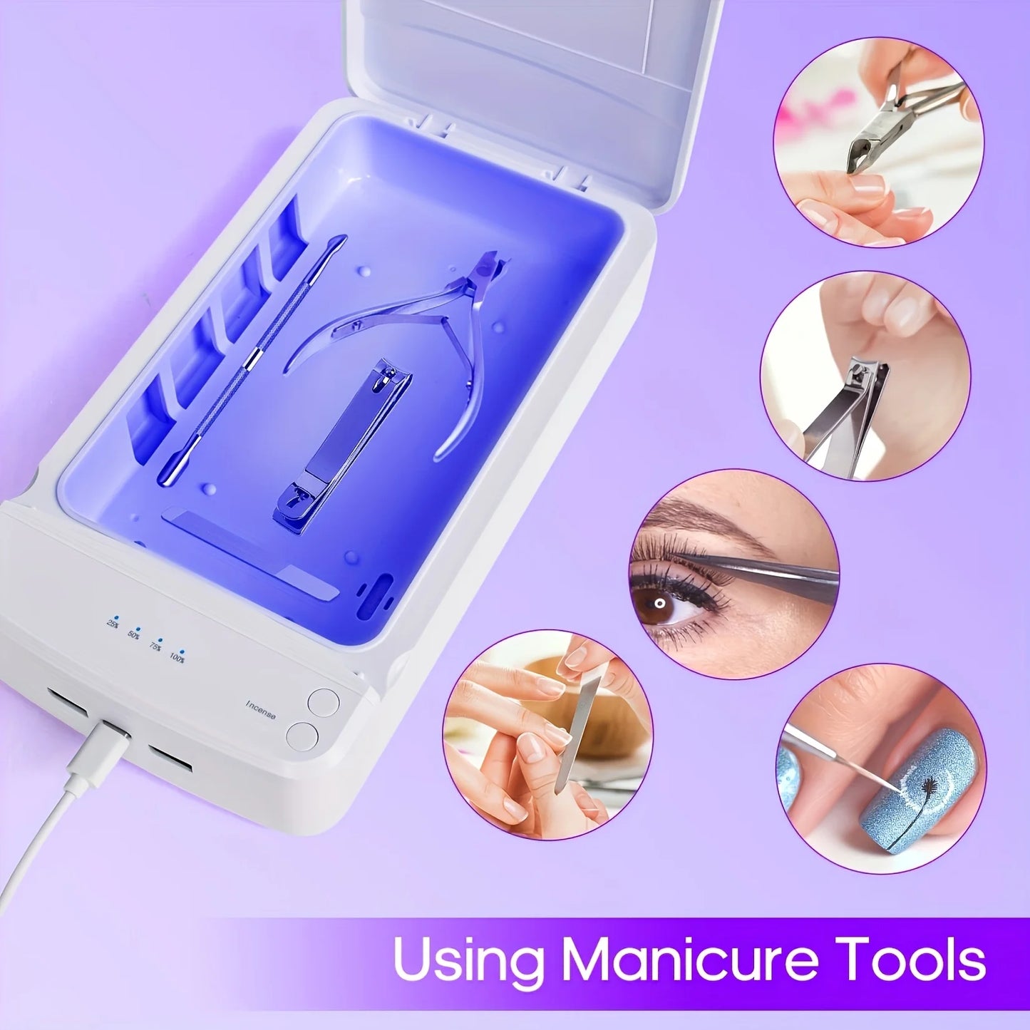 Portable USB Nail Tool Sterilizer with Blue Light – Ideal for Manicure, Tweezers, Scissors, Jewelry, Phones, Watches & Keys